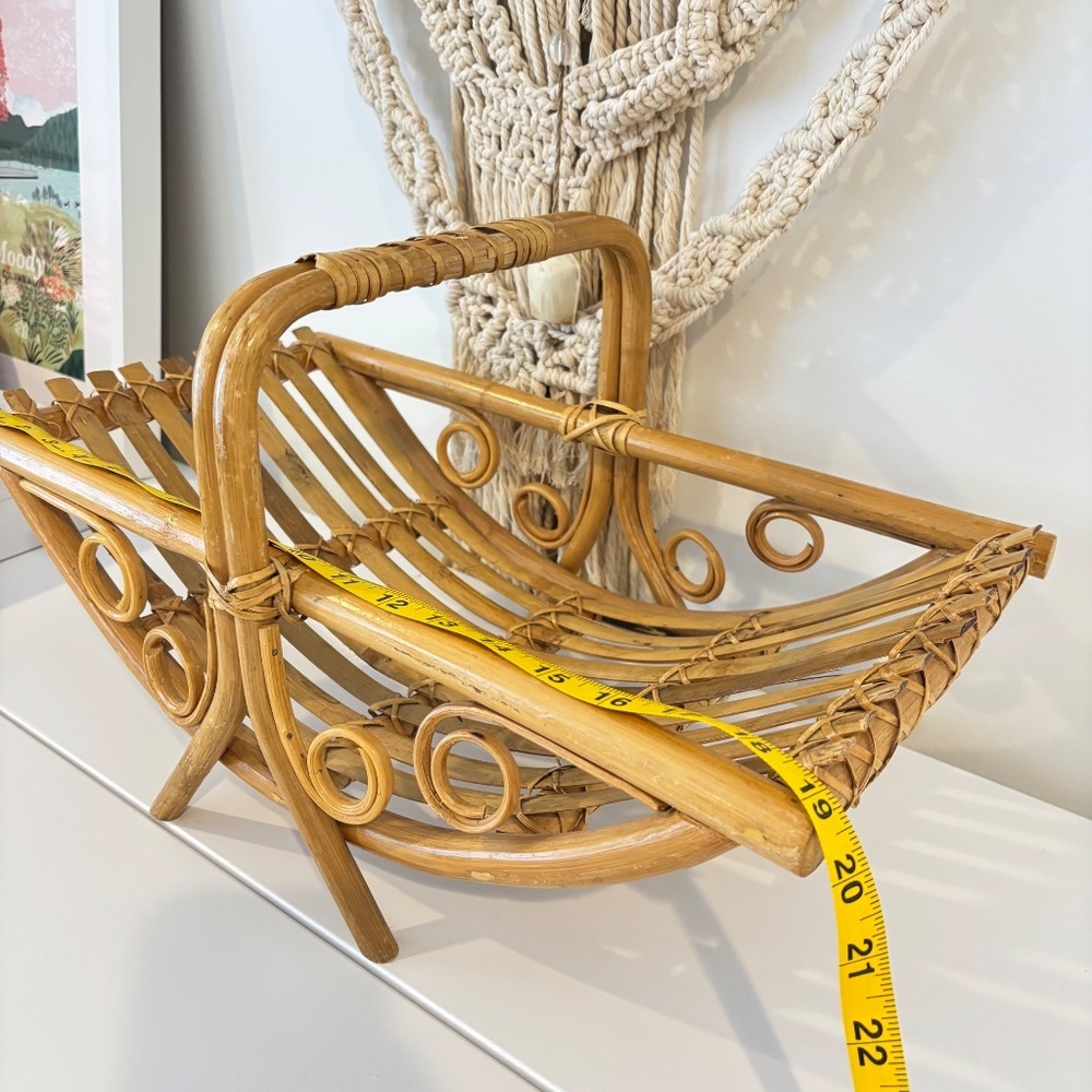 BOHO rattan bamboo mid century magazine rack towel holder MCM decor stand - Picture 15 of 15